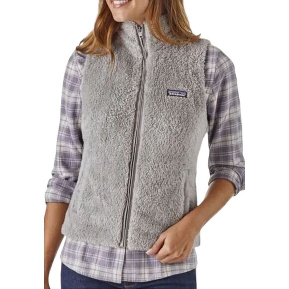 Patagonia Vest Womens Medium Gray Los Gatos Teddy Sherpa Fleece Zip Up Pockets - Picture 2 of 12